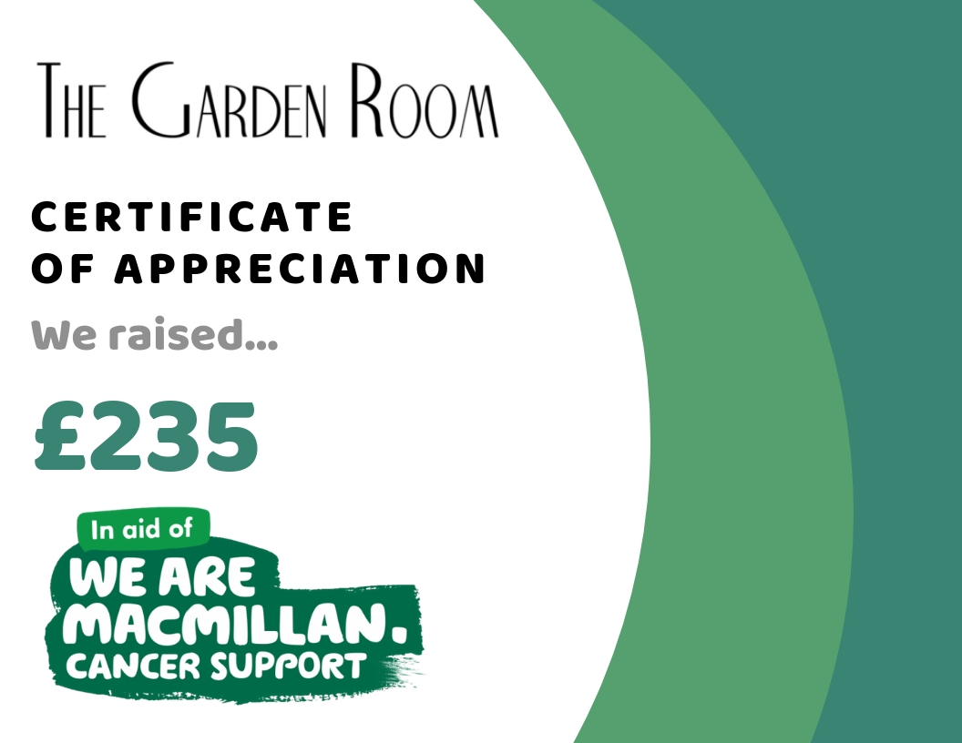 The Garden Room Raised Money For Macmillan Cancer Support